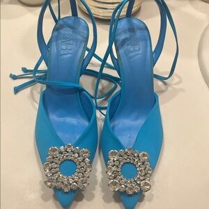 Zara Vibrant Blue Heels with Crystal Embellishments